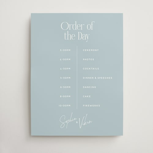 This is a powder blue wedding signs with standard by Hudson meet Rose called simply us printing on doublethick in 18x24
