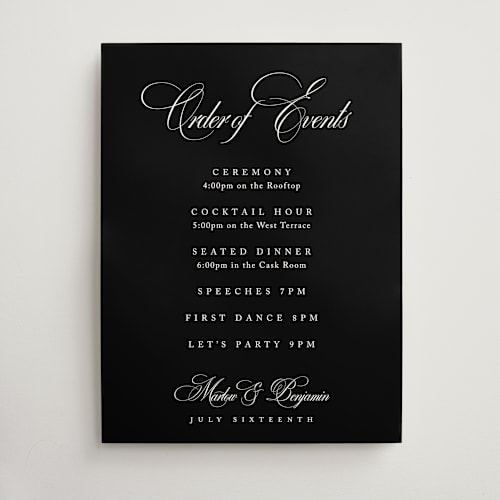 This is a midnight wedding signs with standard by Kelly Schmidt called chic script printing on doublethick in 18x24