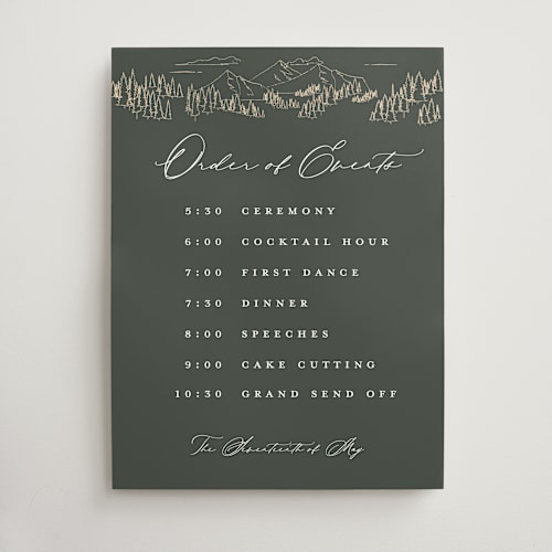 This is a hunter wedding signs with standard by Sarah Brown called peaks printing on doublethick in 18x24