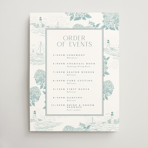 This is a seaglass wedding signs with standard by Jenna Holcomb called coastal toile printing on doublethick in 18x24