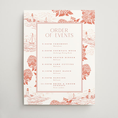 This is a sunset wedding signs with standard by Jenna Holcomb called coastal toile printing on doublethick in 18x24