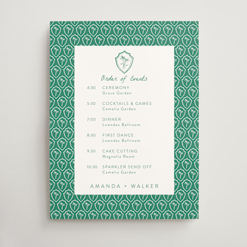This is a palm wedding signs with standard by Erika Firm called palm tree crest printing on doublethick in 18x24