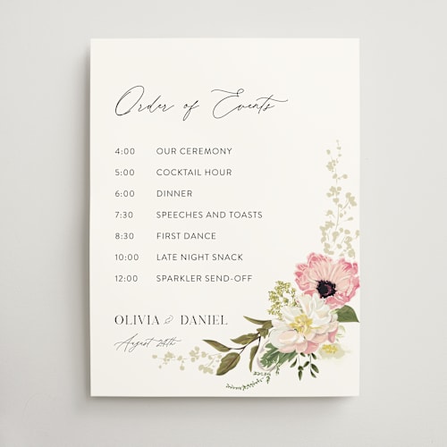 This is a peony wedding signs with standard by Susan Moyal called timeless blooms printing on doublethick in 18x24