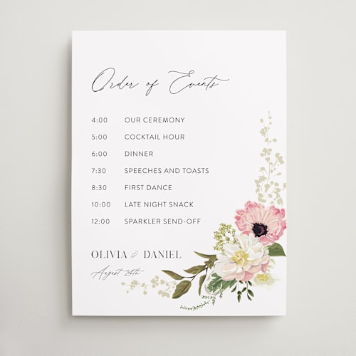This is a peony wedding signs with standard by Susan Moyal called timeless blooms printing on doublethick in 18x24