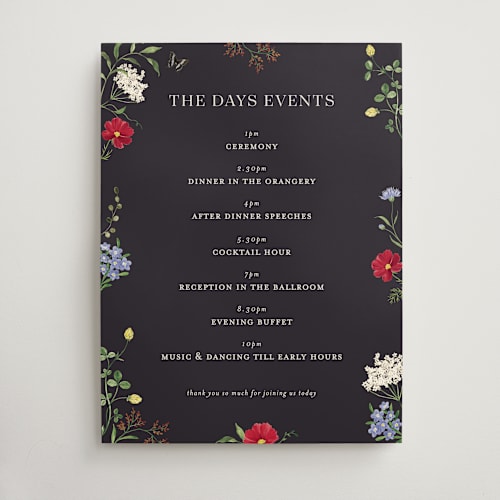 This is a midnight wedding signs with standard by Sarah Knight called wild meadow printing on doublethick in 18x24