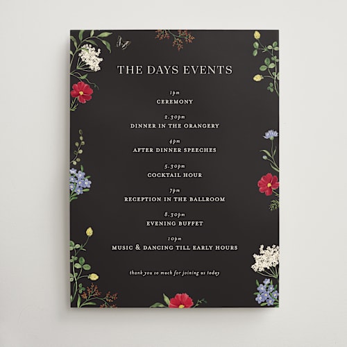This is a onyx wedding signs with standard by Sarah Knight called wild meadow printing on doublethick in 18x24