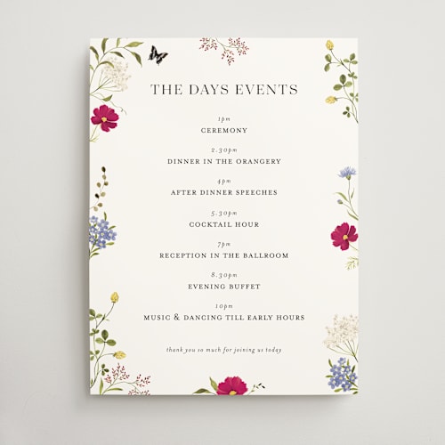 This is a fuchsia wedding signs with standard by Sarah Knight called wild meadow printing on doublethick in 18x24