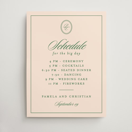 This is a emerald wedding signs with standard by Creo Study called scripted printing on doublethick in 18x24