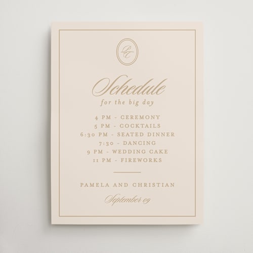 This is a almond wedding signs with standard by Creo Study called scripted printing on doublethick in 18x24