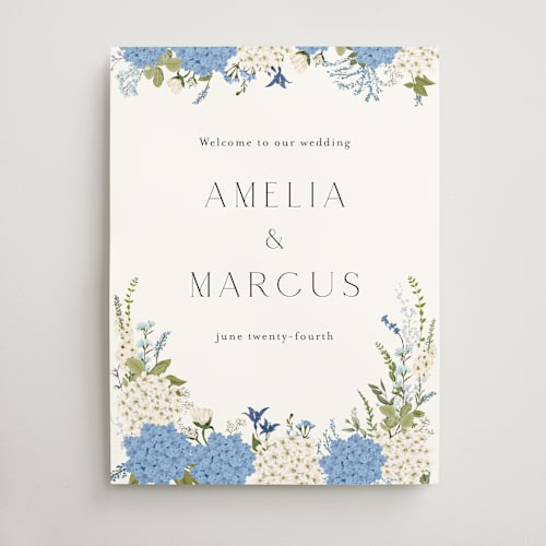 This is a coastal wedding signs with standard by Susan Moyal called garden whisper printing on doublethick in 18x24