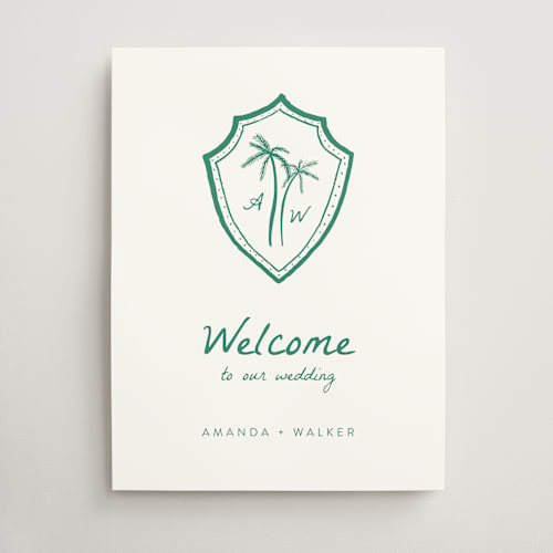 This is a palm wedding signs with standard by Erika Firm called palm tree crest printing on doublethick in 18x24