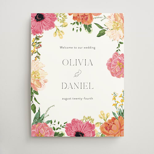 This is a tropical wedding signs with standard by Susan Moyal called timeless blooms printing on doublethick in 18x24
