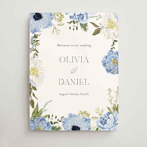 This is a azure wedding signs with standard by Susan Moyal called timeless blooms printing on doublethick in 18x24
