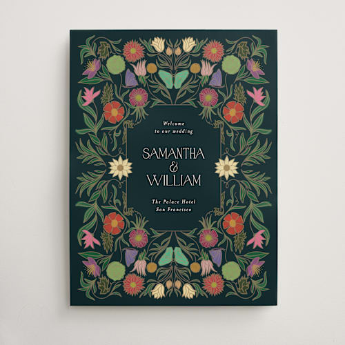 This is a midnight garden wedding signs with standard by Simona Camp called gilded tapestry printing on doublethick in 18x24