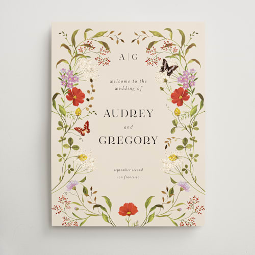 This is a aegean wedding signs with standard by Sarah Knight called wild meadow printing on doublethick in 18x24