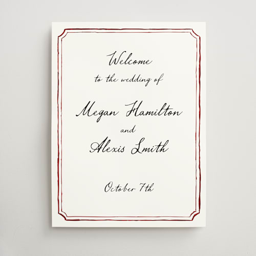 This is a wine wedding signs with standard by Cass Loh called handwritten printing on doublethick in 18x24