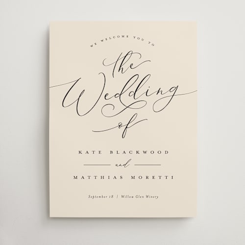 This is a ecru wedding signs with standard by Erica Krystek called simply scripted printing on premium sign board in 18x24