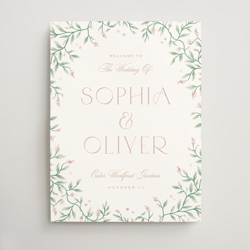 This is a blush wedding signs with standard by Kristen Smith called wisteria printing on doublethick in 18x24