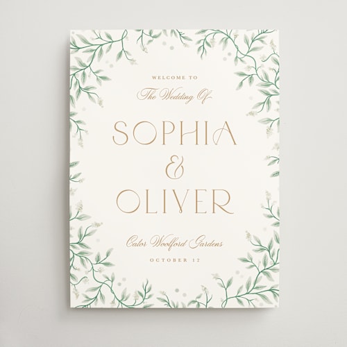 This is a golden wedding signs with standard by Kristen Smith called wisteria printing on doublethick in 18x24