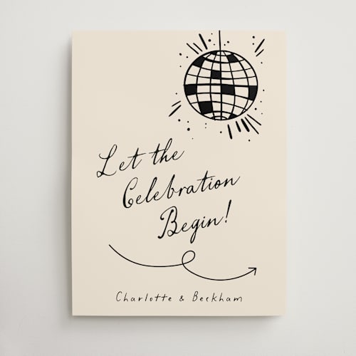 This is a cream wedding signs with standard by Pixel and Hank called disco direction printing on premium sign board in 18x24