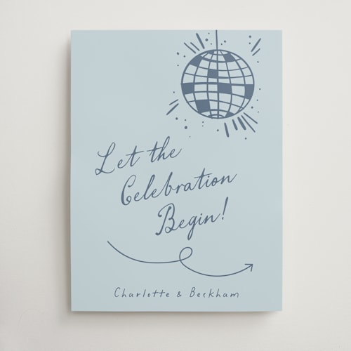 This is a blueberry wedding signs with standard by Pixel and Hank called disco direction printing on doublethick in 18x24
