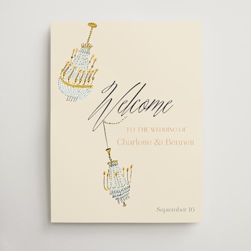 This is a noire wedding signs with standard by Sarah Rosenthal called swinging celebration printing on doublethick in 18x24