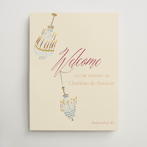 This is a red velvet wedding signs with standard by Sarah Rosenthal called swinging celebration printing on premium sign board in 18x24