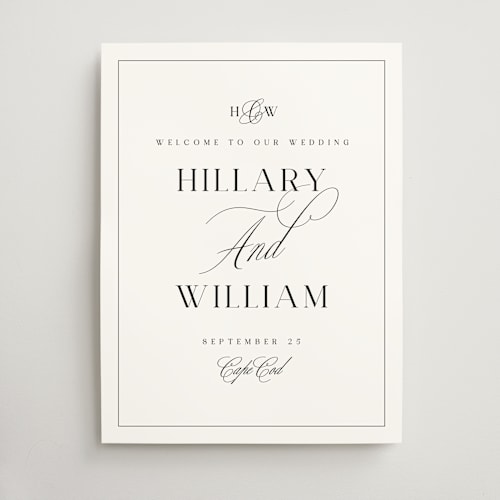 This is a tuxedo wedding signs with standard by Susan Zinader called classic monogram printing on doublethick in 18x24