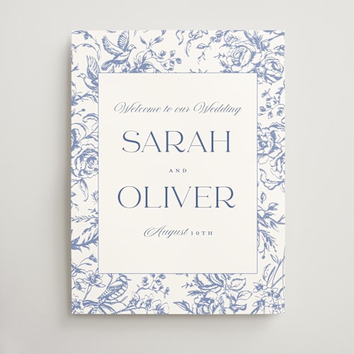 This is a blueberry wedding signs with standard by Teju Reval called dreamy toile printing on doublethick in 18x24