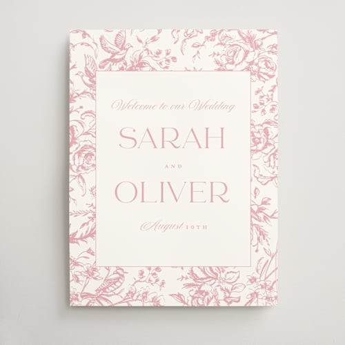 This is a strawberry wedding signs with standard by Teju Reval called dreamy toile printing on doublethick in 18x24