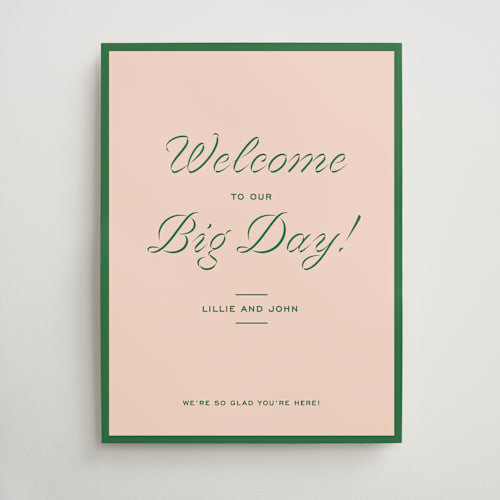 This is a peach wedding signs with standard by Megan Davis called cotillion printing on doublethick in 18x24