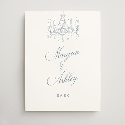 This is a dusty blue wedding signs with standard by Cass Loh called ink drawing printing on doublethick in 18x24