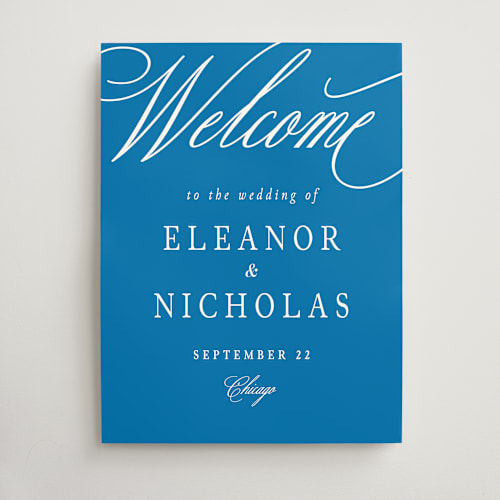 This is a peacock wedding signs with standard by Erin German called bold background printing on doublethick in 18x24