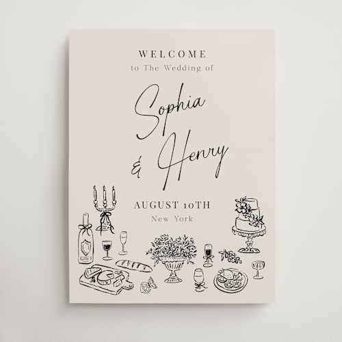 This is a noir wedding signs with standard by Elly called modern sketch printing on premium sign board in 18x24