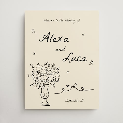 This is a vanilla wedding signs with standard by Ani Somi called roses printing on premium sign board in 18x24