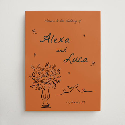 This is a tangerine wedding signs with standard by Ani Somi called roses printing on doublethick in 18x24