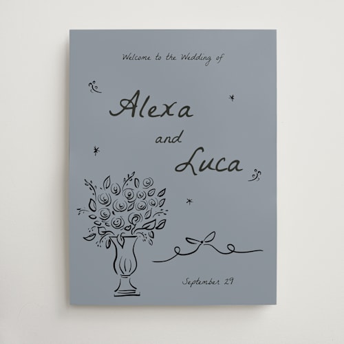This is a slate wedding signs with standard by Ani Somi called roses printing on doublethick in 18x24