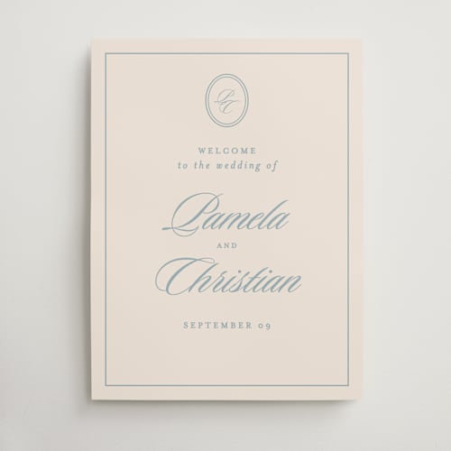 This is a powder wedding signs with standard by Creo Study called scripted printing on doublethick in 18x24