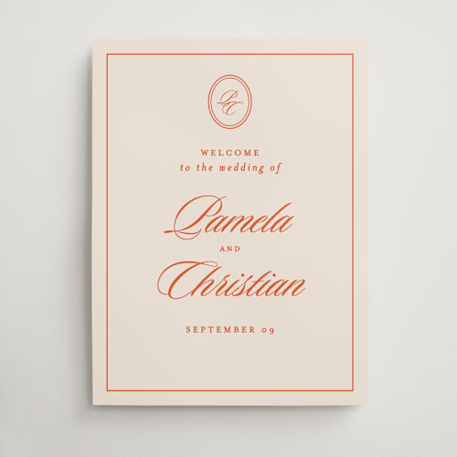 This is a sunset wedding signs with standard by Creo Study called scripted printing on doublethick in 18x24