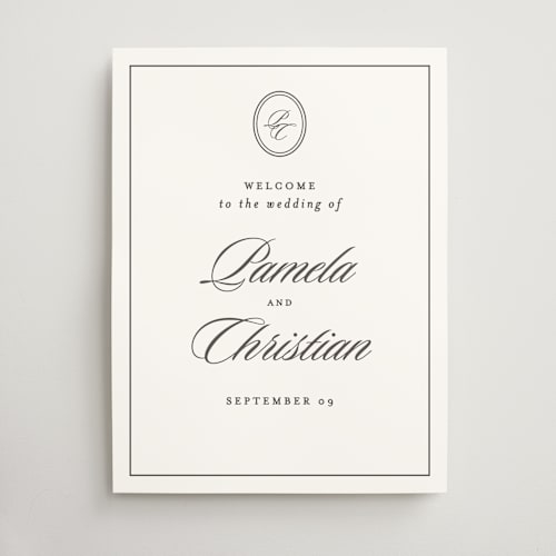 This is a noir wedding signs with standard by Creo Study called scripted printing on doublethick in 18x24