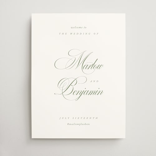 This is a garden wedding signs with standard by Kelly Schmidt called chic script printing on premium sign board in 18x24