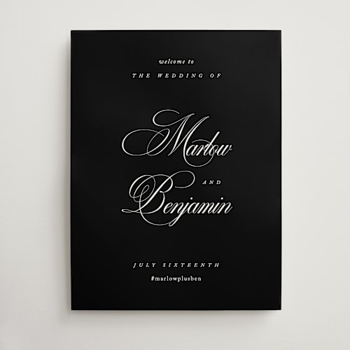 This is a midnight wedding signs with standard by Kelly Schmidt called chic script printing on doublethick in 18x24