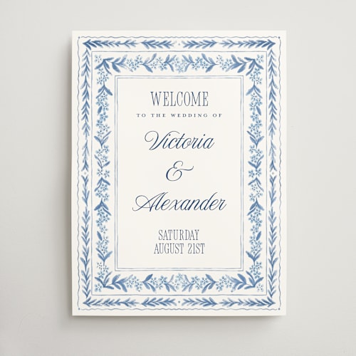 This is a azure wedding signs with standard by Jenna Holcomb called vintage sketched printing on premium sign board in 18x24