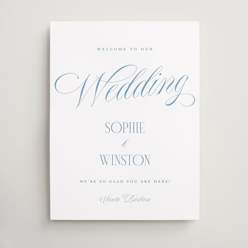 This is a slate blue wedding signs with standard by Yaling Hou Suzuki called simply love printing on premium sign board in 18x24