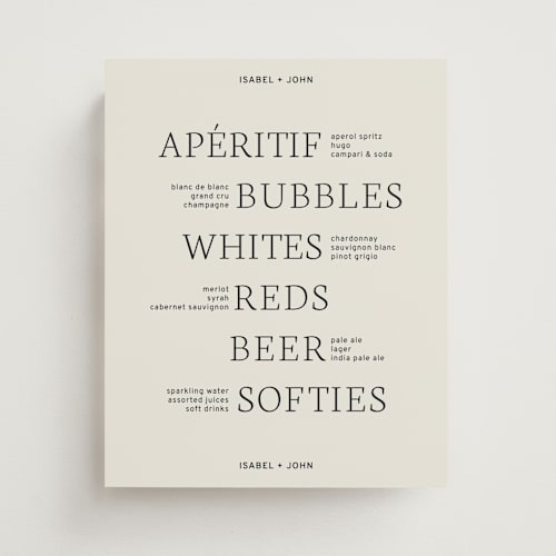 This is a ivory wedding signs with standard by Stephanie Heinrich Godbout called elegant typographic printing on doublethick in 8x10