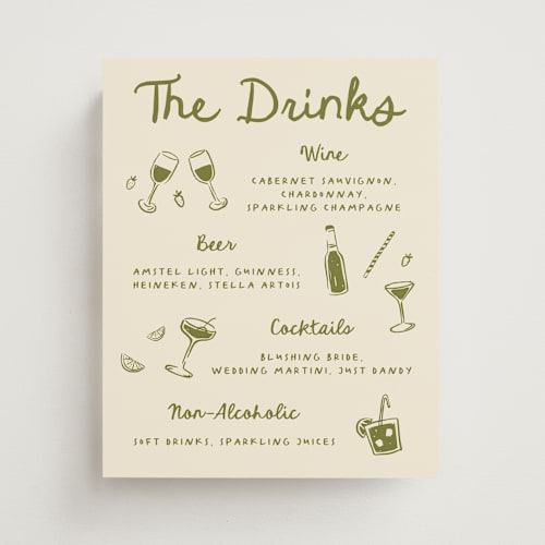 This is a olive wedding signs with standard by Carmia Jordaan called playful doodles printing on doublethick in 8x10