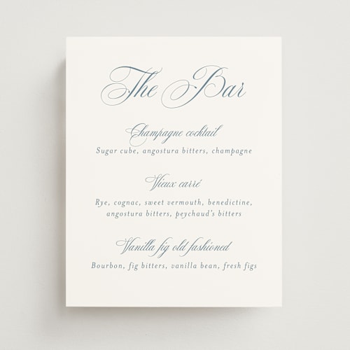 This is a dusty blue wedding signs with standard by Jennifer Postorino called empire printing on doublethick in 8x10