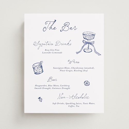 This is a deep ocean wedding signs with standard by Cass Loh called sip sketch printing on doublethick in 8x10