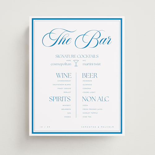 This is a azure wedding signs with standard by Zani van Zyl called prohibition printing on doublethick in 8x10