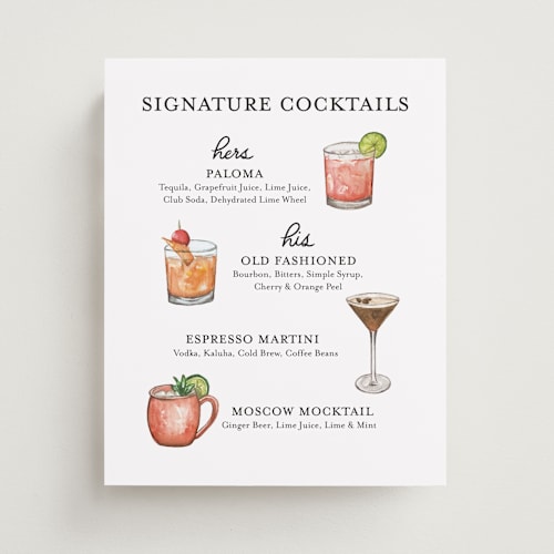 This is a tuxedo wedding signs with standard by Madeline La Rosa called drinks for all printing on doublethick in 8x10